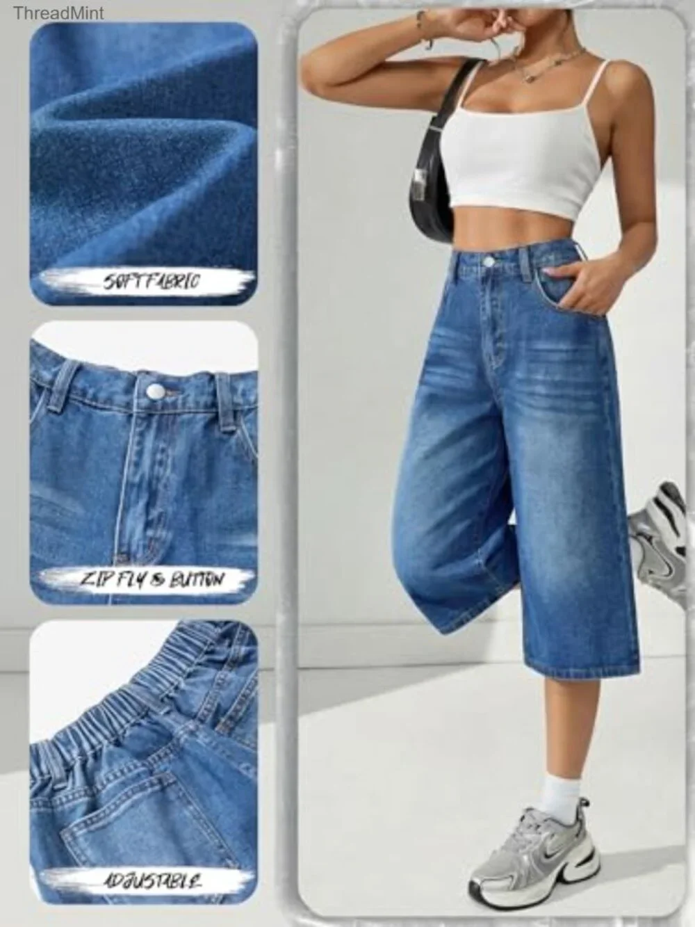 Women's Baggy High Waisted Denim Jorts Bermuda Shorts Y2K Retro